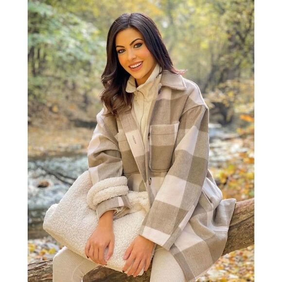 Oversized Shirt Plaid Jacket Shacket Neutrals New - Picture 16 of 16